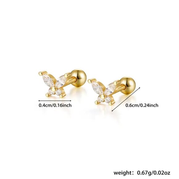 Butterfly Earrings 18k Gold Plated Cubic Zirconia NEW - Picture 4 of 4